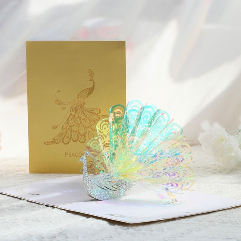 Dekorative Karte Pfau 3D Schimmer Effekt Geschenkkarte - BerlinGlamour