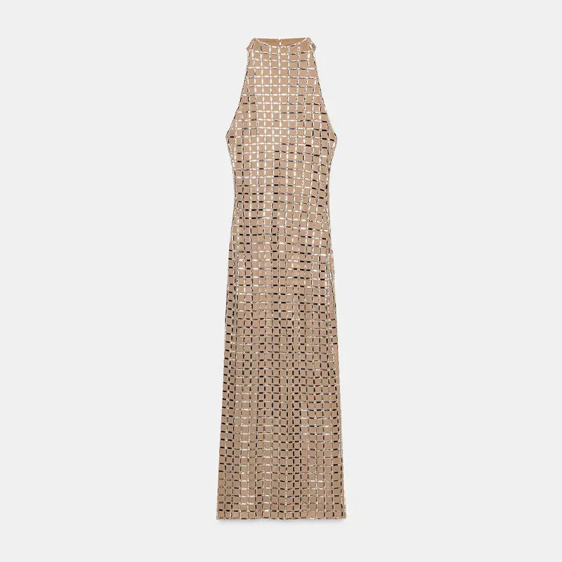 Abendkleid Maxi mit Spiegelsteinen und Halterneck Elegant