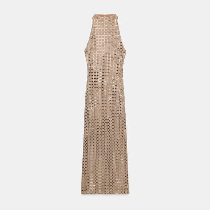 Abendkleid Maxi mit Spiegelsteinen und Halterneck Elegant