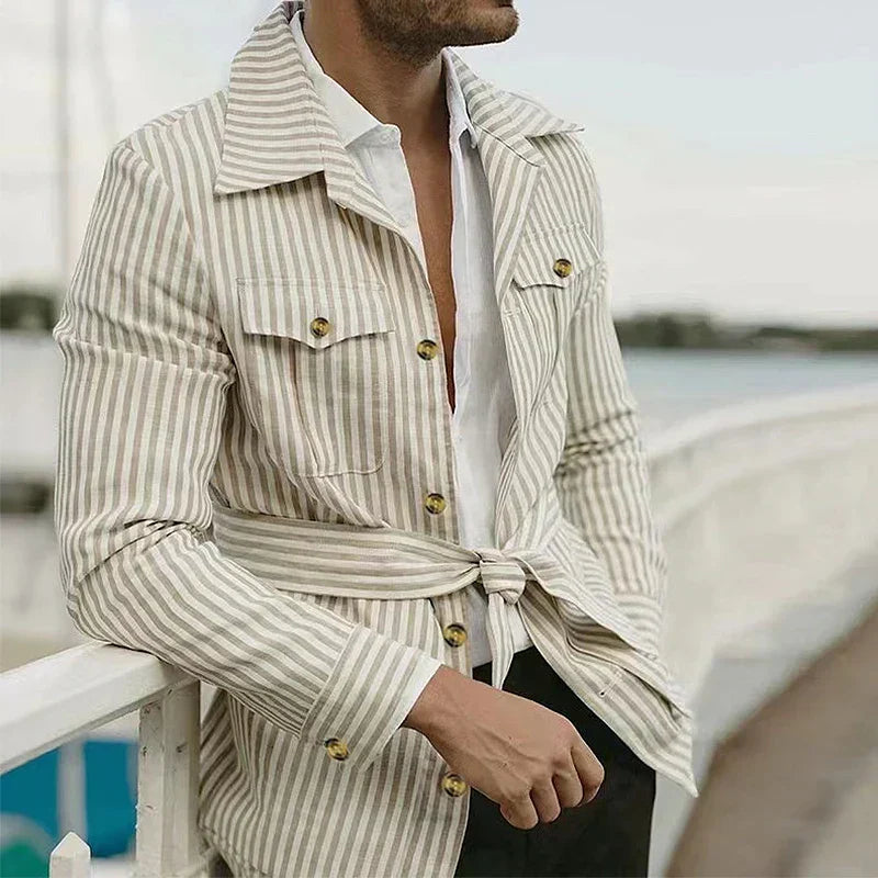 Herren Jacke Slim Fit Leder Modern Mit Gürtel