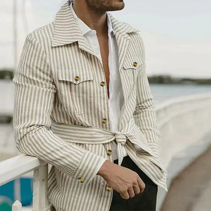 Herren Jacke Slim Fit Leder Modern Mit Gürtel