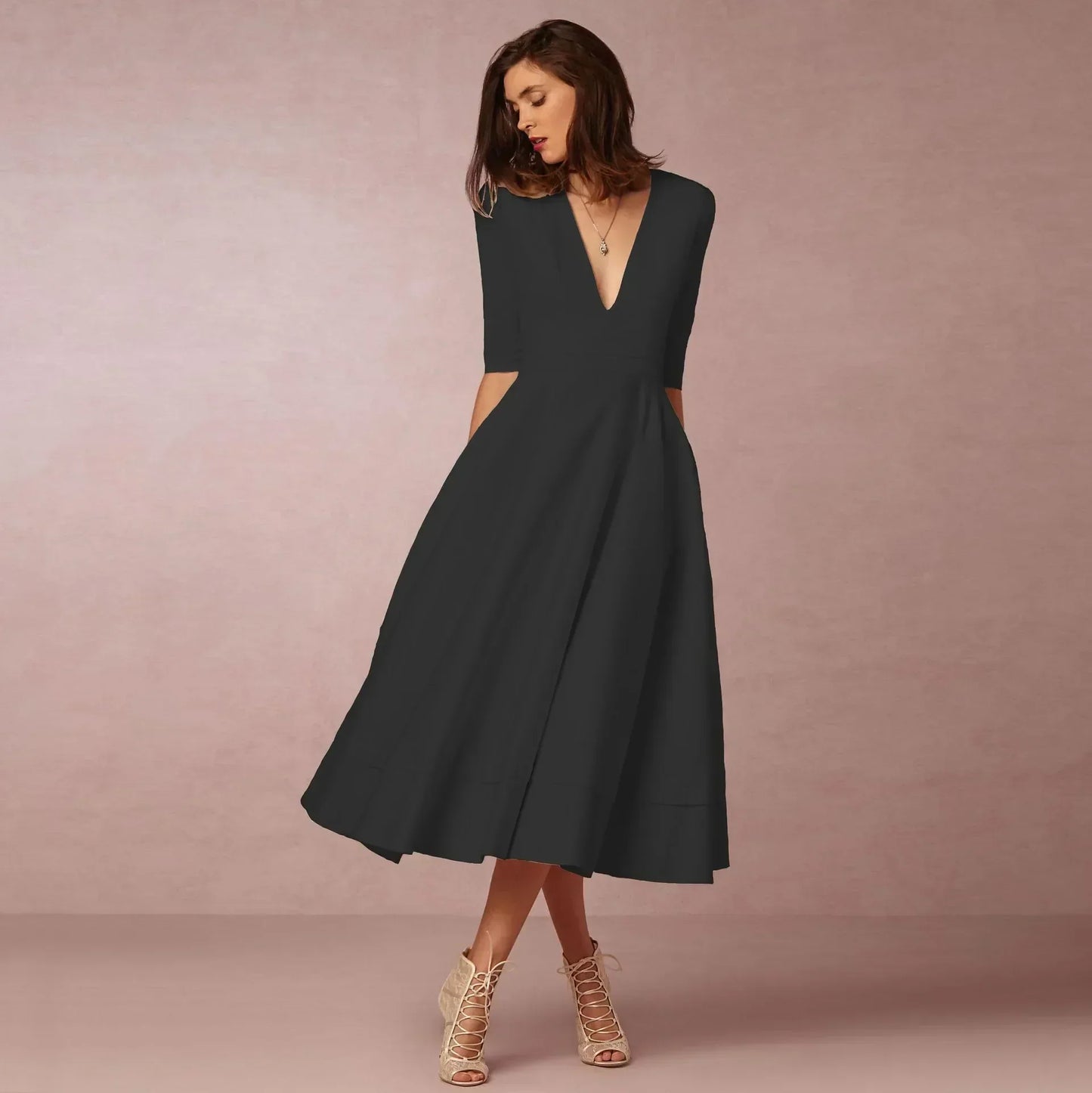 Elegantes Damen Midi Kleid Fließend Lang