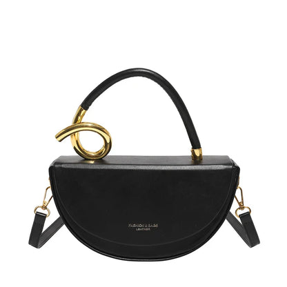 Retro Crossbody Tasche Halbmond mit Gold Details Damen - BerlinGlamour