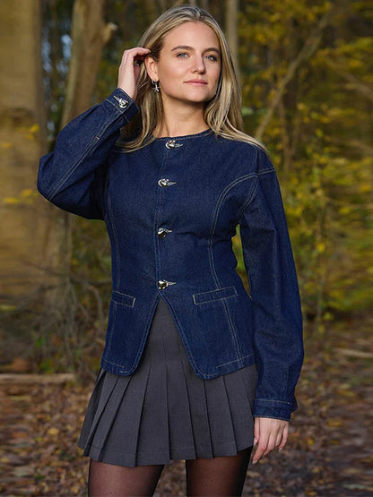 Damen Jeans Set - Elegante Taillierte Jeansjacke und Hohe Hose