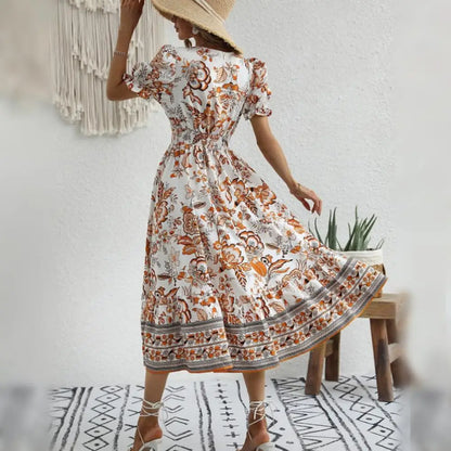 Orange Blumenkleid Elegant Sommerkleid Damen