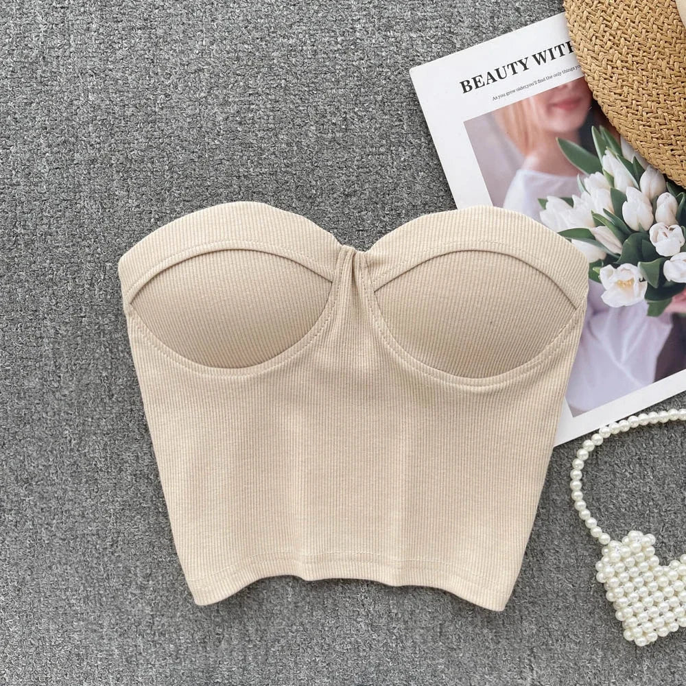 Damen Bustier-Top mit Rippenstruktur und Push-Up-Effekt
