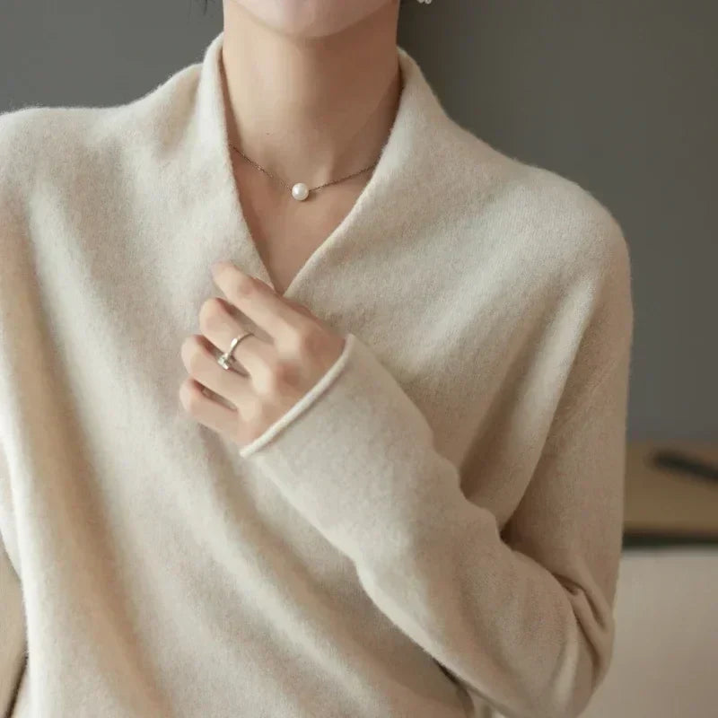 Damen Stricktop Wickelausschnitt Frühlingslook