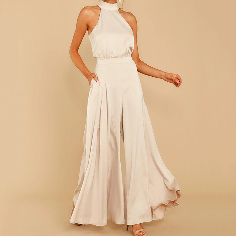 Damen Jumpsuit Neckholder Weites Bein Elegant