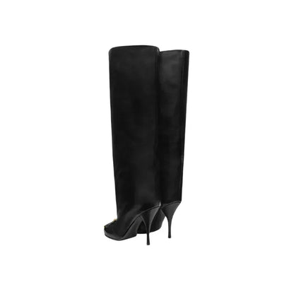 Damen Stiefel Leder Hochhackig Elegant Gold
