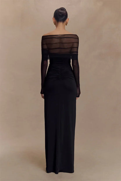 Damen Maxikleid Langärmelig Cut-Out Schulterfrei