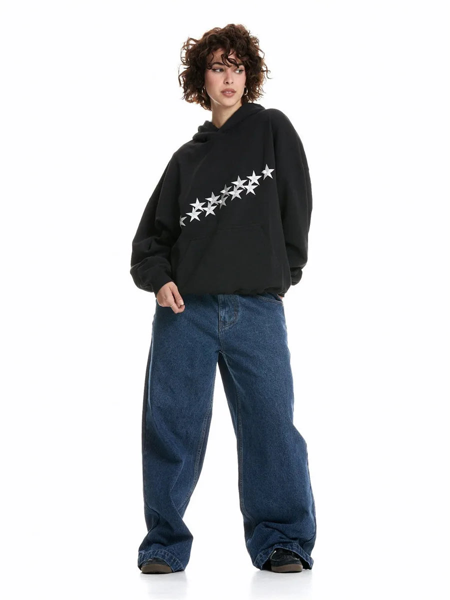Damen Hoodie Groß Oversized Sternen Print Streetwear