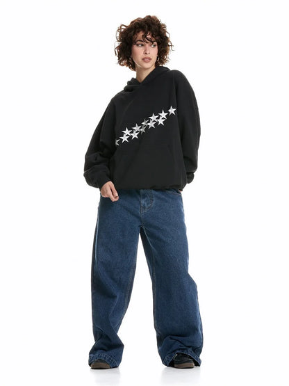 Damen Hoodie Groß Oversized Sternen Print Streetwear