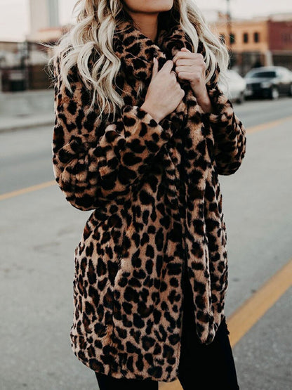 Leopardenjacke Faux Fell Beige Winterjacke Damen