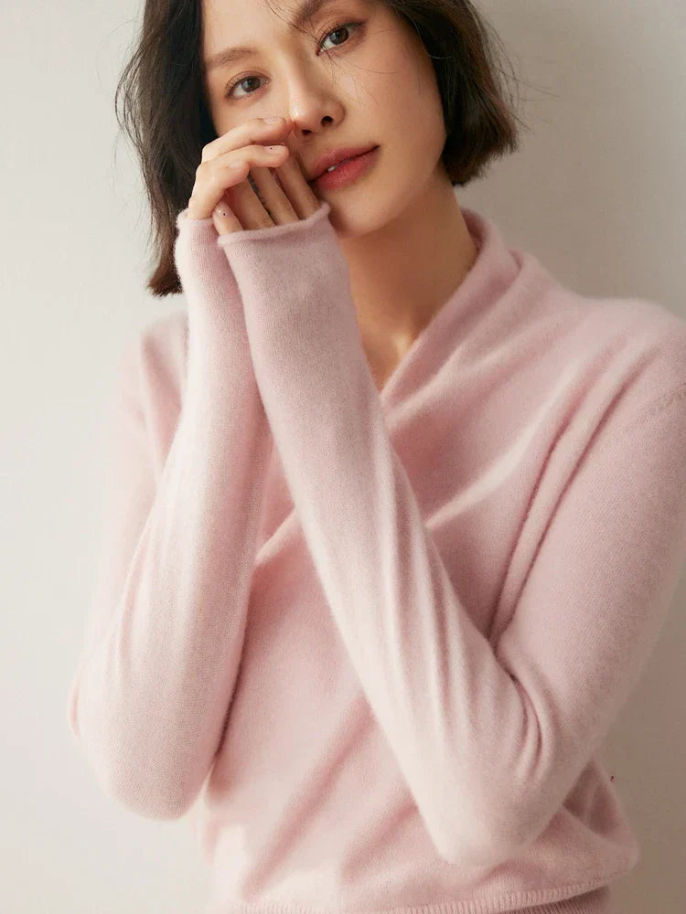 Damen Wickelpullover Elegantes Überkreuzdesign Modern