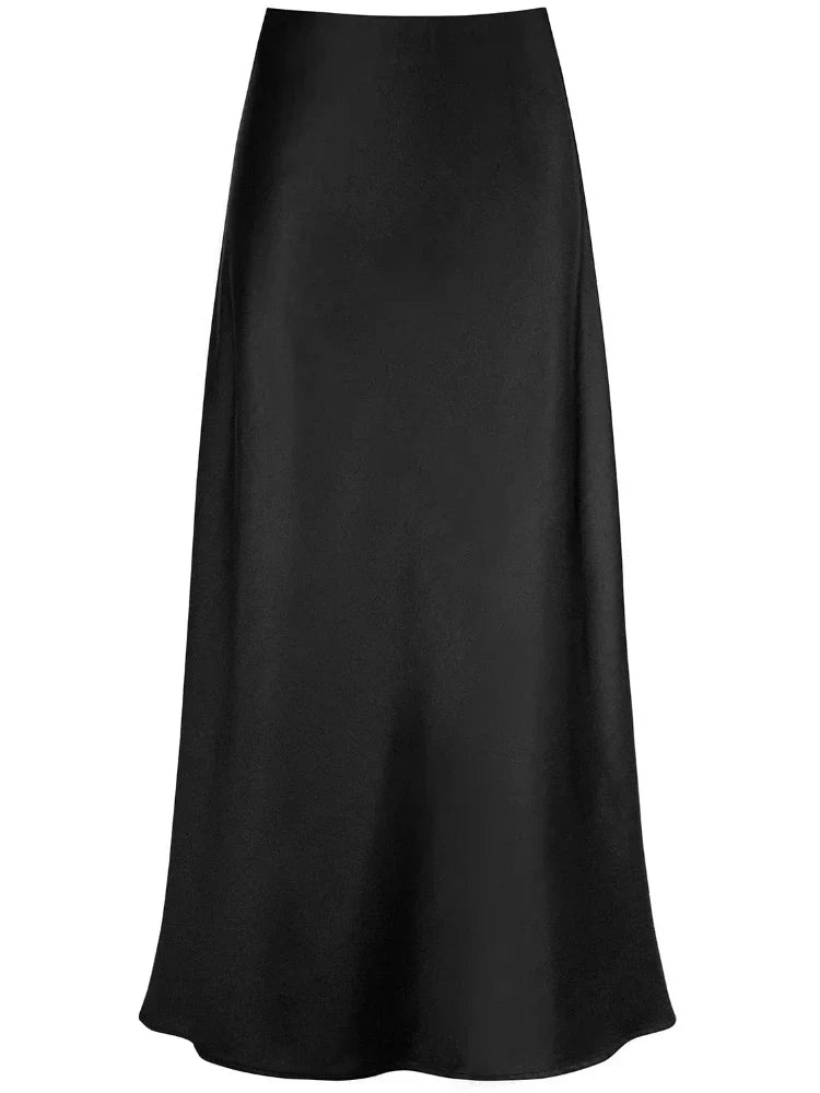 Elegante Damen Maxi Röcke Schwarz Seide Sommer