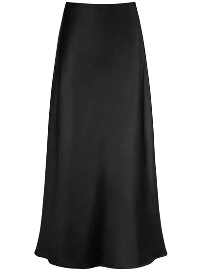 Elegante Damen Maxi Röcke Schwarz Seide Sommer