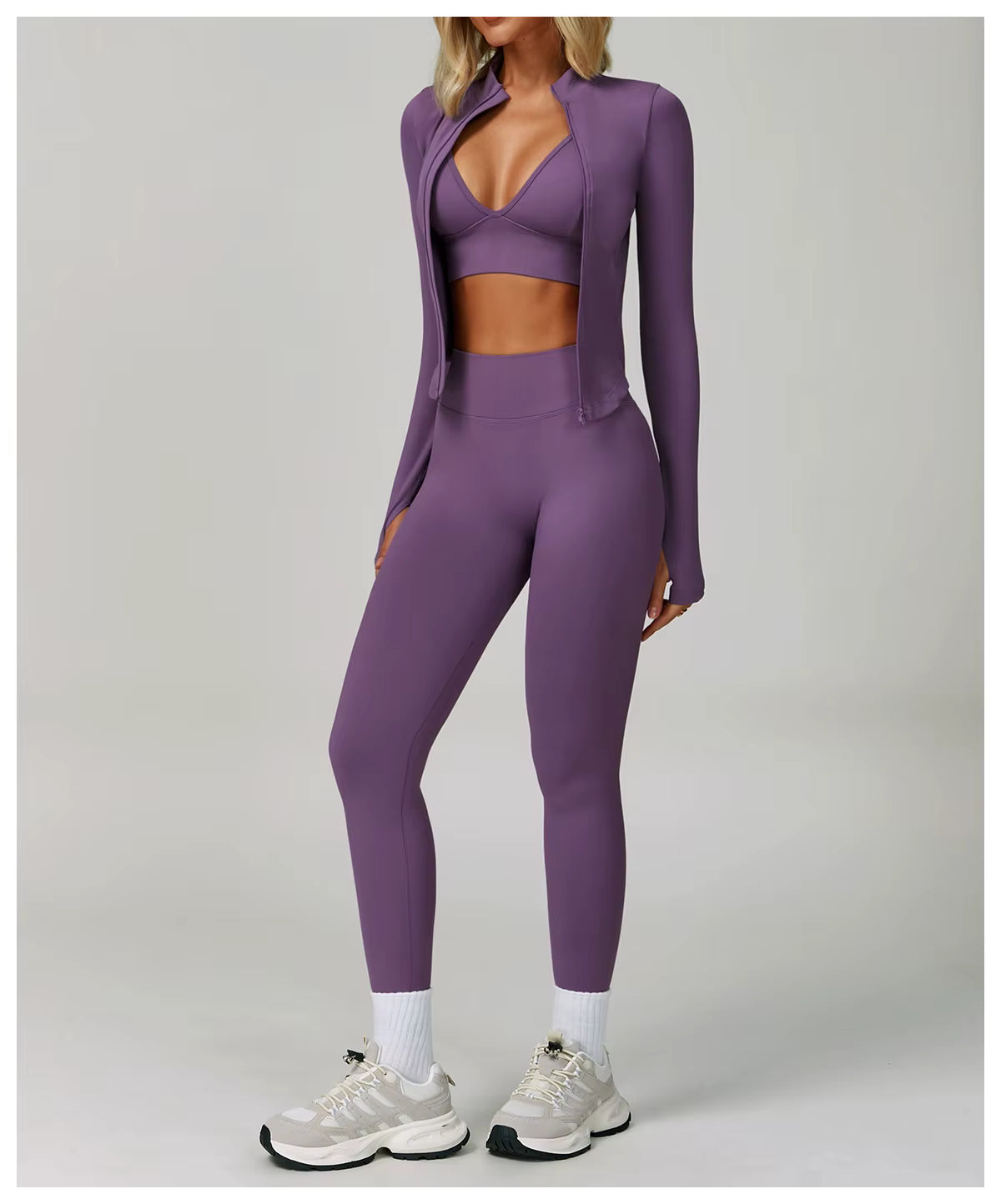 Sport Outfit Set Damen 3-teilig Leggings BH Jacke
