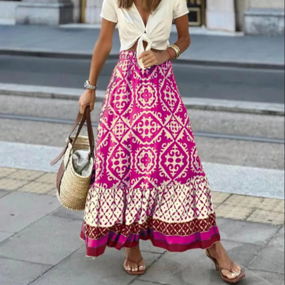 Boho Maxi Rock Damen Lang Kleid Floral Print - BerlinGlamour