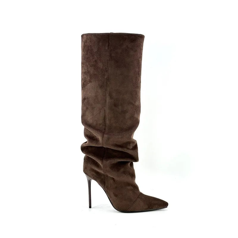 Hohe Wildleder Stiefel Damen Stilettoabsatz Schmal