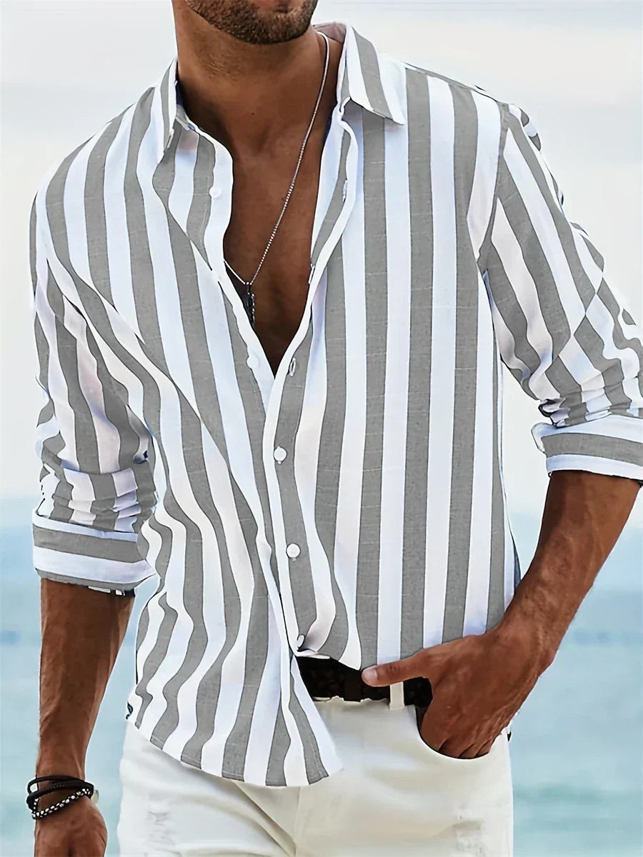 Herren Hemd Streifen Button Down Casual