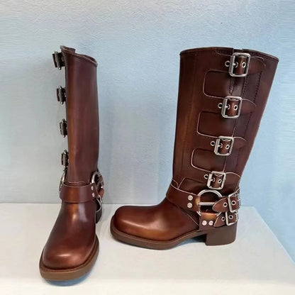 Retro Westernstiefel Hohe Rohrstiefel Freizeitstiefel Damenschuhe