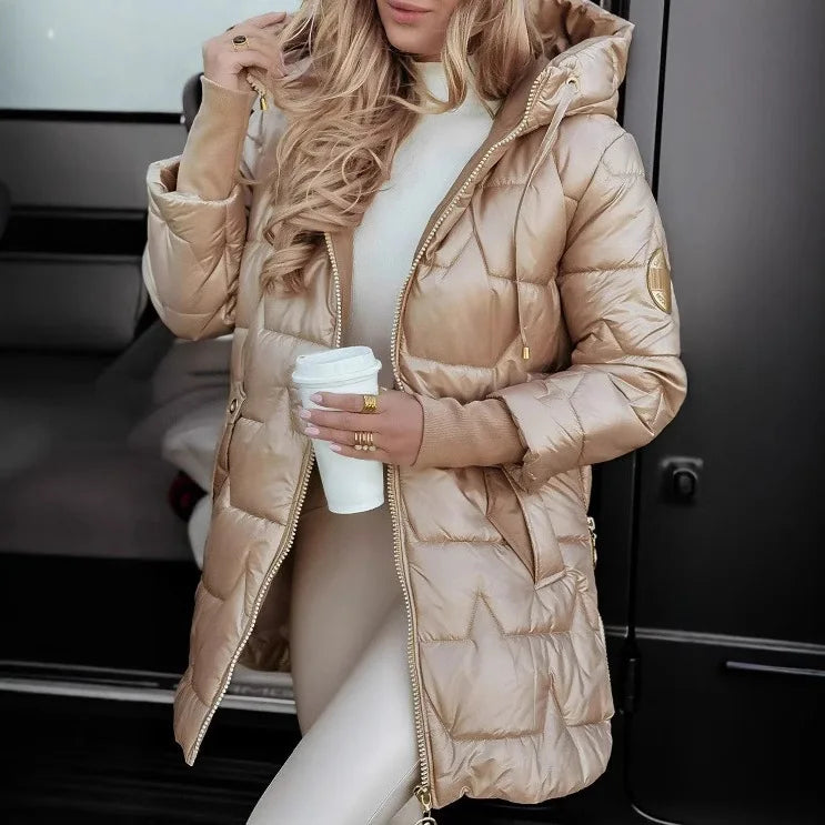 Velmora Steppjacke Damen Kapuze Elegant Schwarz
