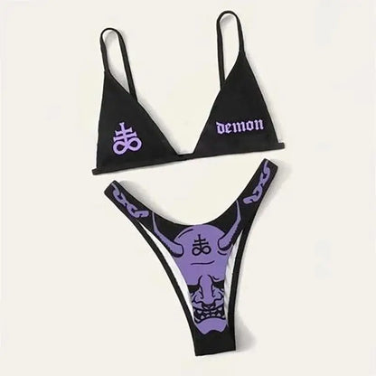 Gothic Badeanzug Frauen Totenkopf Druck Bikini Set Schwarz
