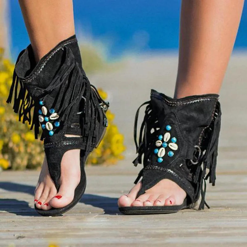 Boho Sandalen Damen Fransen Sommer