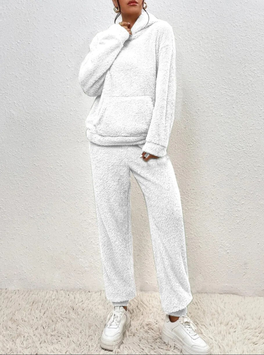 Weißer 2-teiliges Teddy Loungewear Set Damen