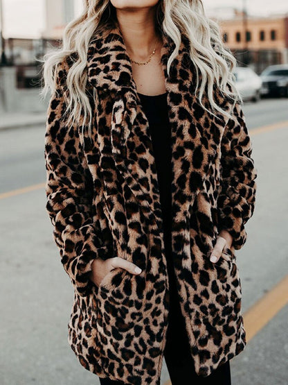 Leopardenjacke Faux Fell Beige Winterjacke Damen