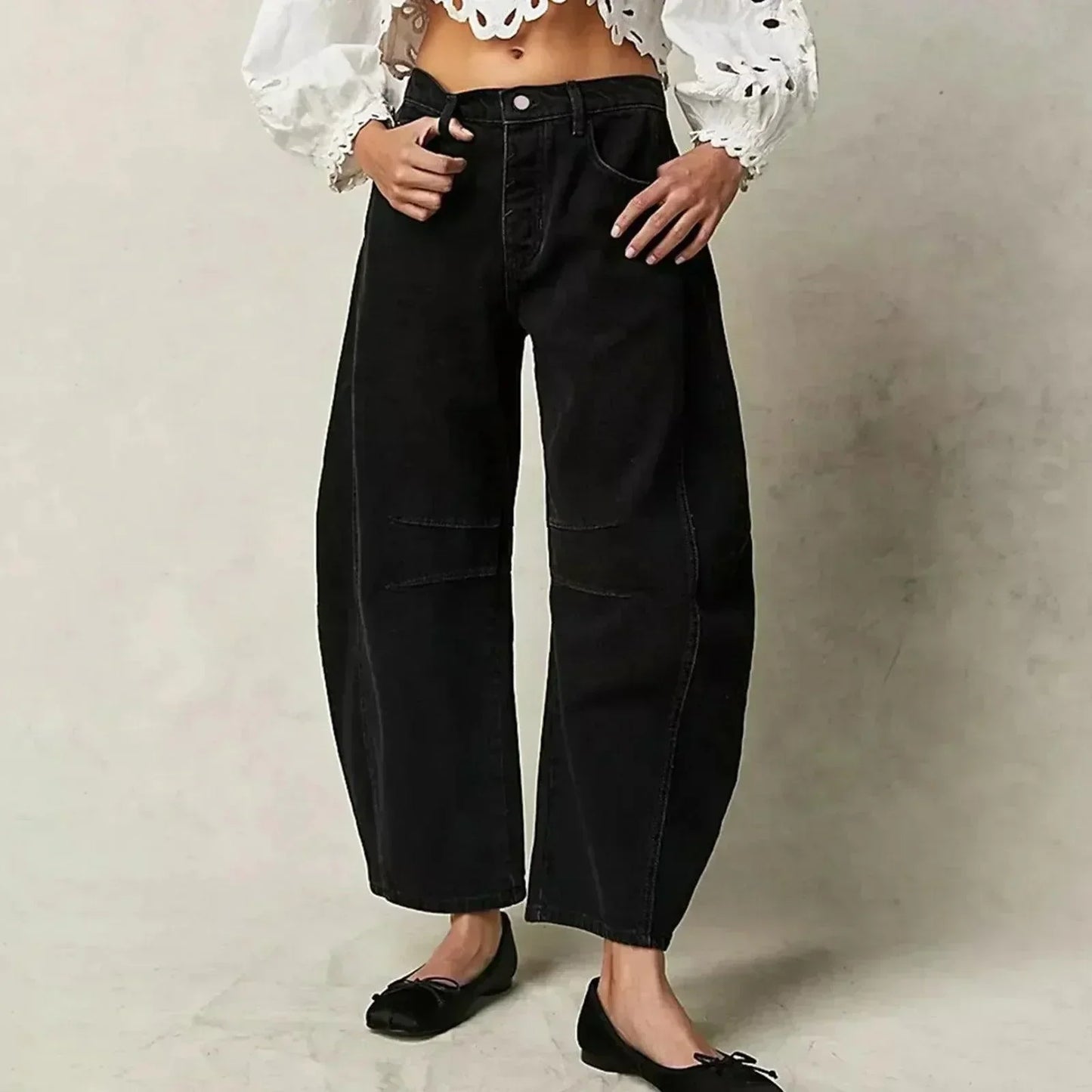 Damen High-Waist-Jeans Bequem Locker Sitz