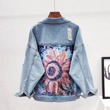 Große Damen Denimjacke Oversized Trendy