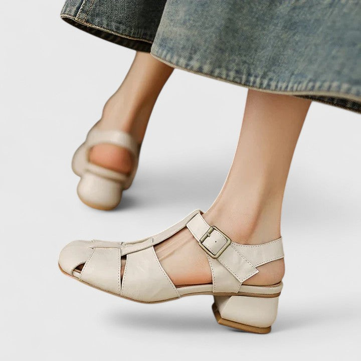 Damen Sandalen Peeptoe Blockabsatz Vintage Stil