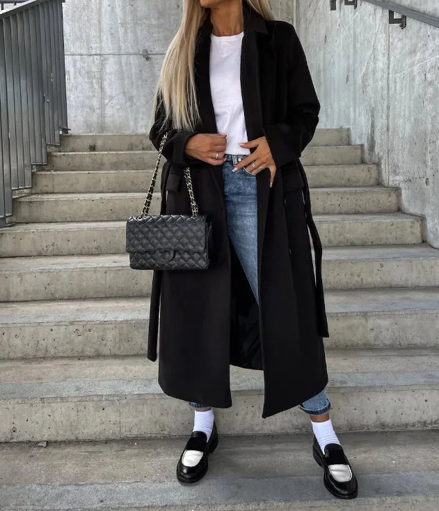 Damen Trenchcoat Langärmelig Knopfleiste Klassisch