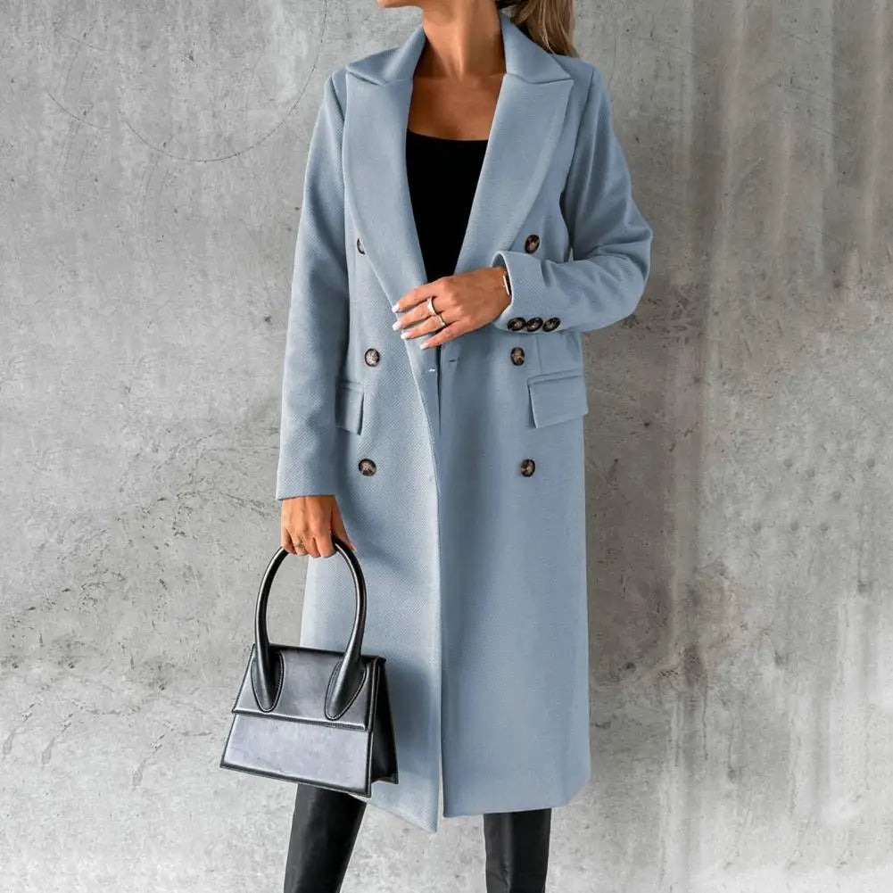 Damen Trenchcoat Lang Doppelreihig Klassisch