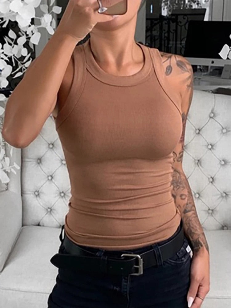 Damen Tanktop Ripp Optik Klassisch Elegannt
