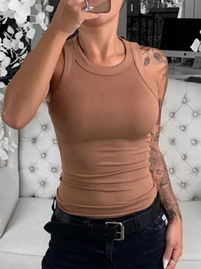 Damen Tanktop Ripp Optik Klassisch Elegannt