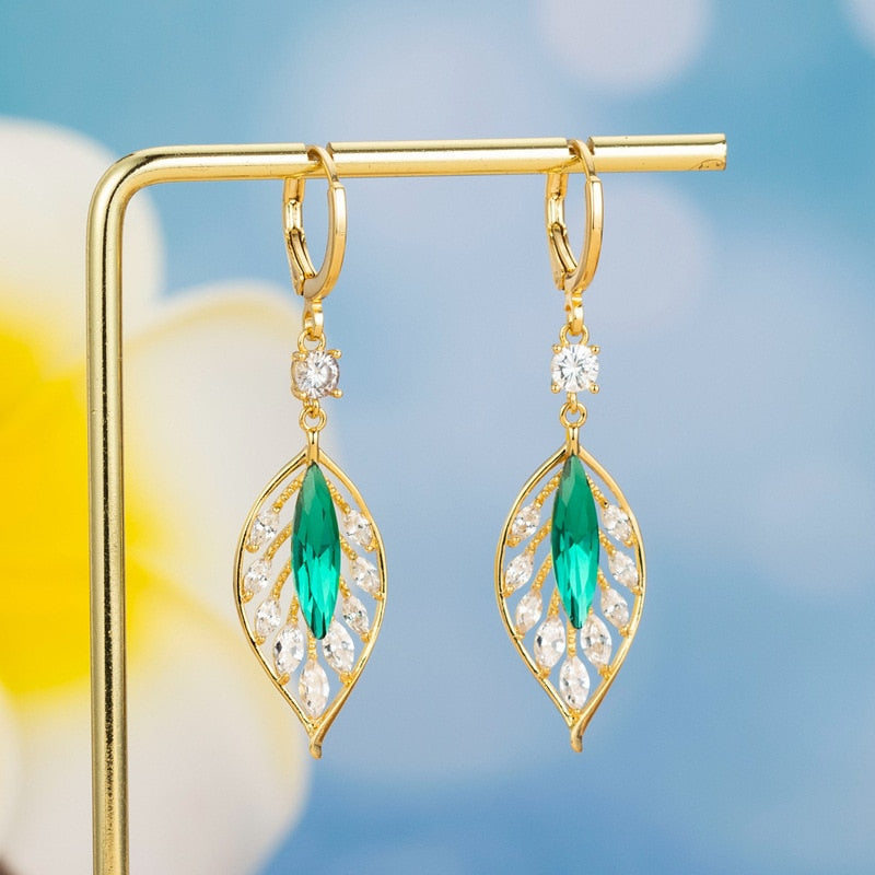 Glitzernde Zirkon Ohrringe Blatt Muster Elegant - BerlinGlamour