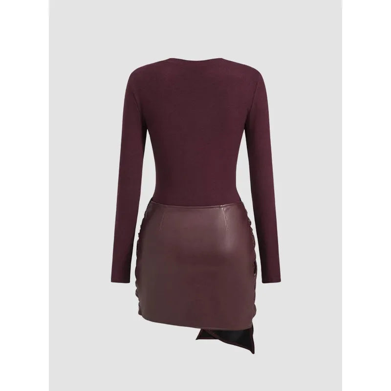 Narelle Kleid Damen in Weinrot mit veganem Leder-Detail