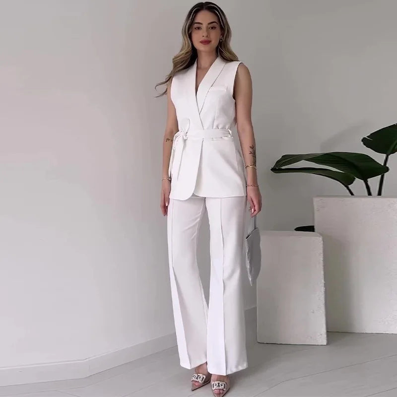 Ärmelloser Blazer Anzug Damen Taillierte Passform Wickelblazer Modern