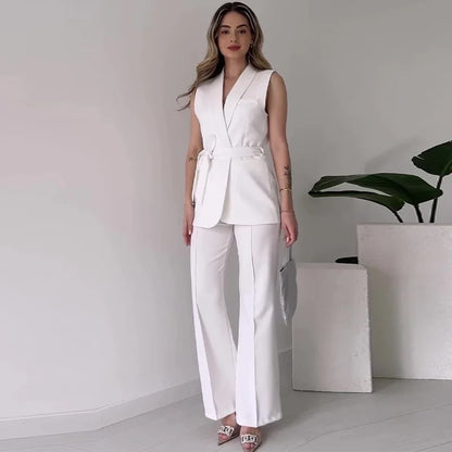 Ärmelloser Blazer Anzug Damen Taillierte Passform Wickelblazer Modern