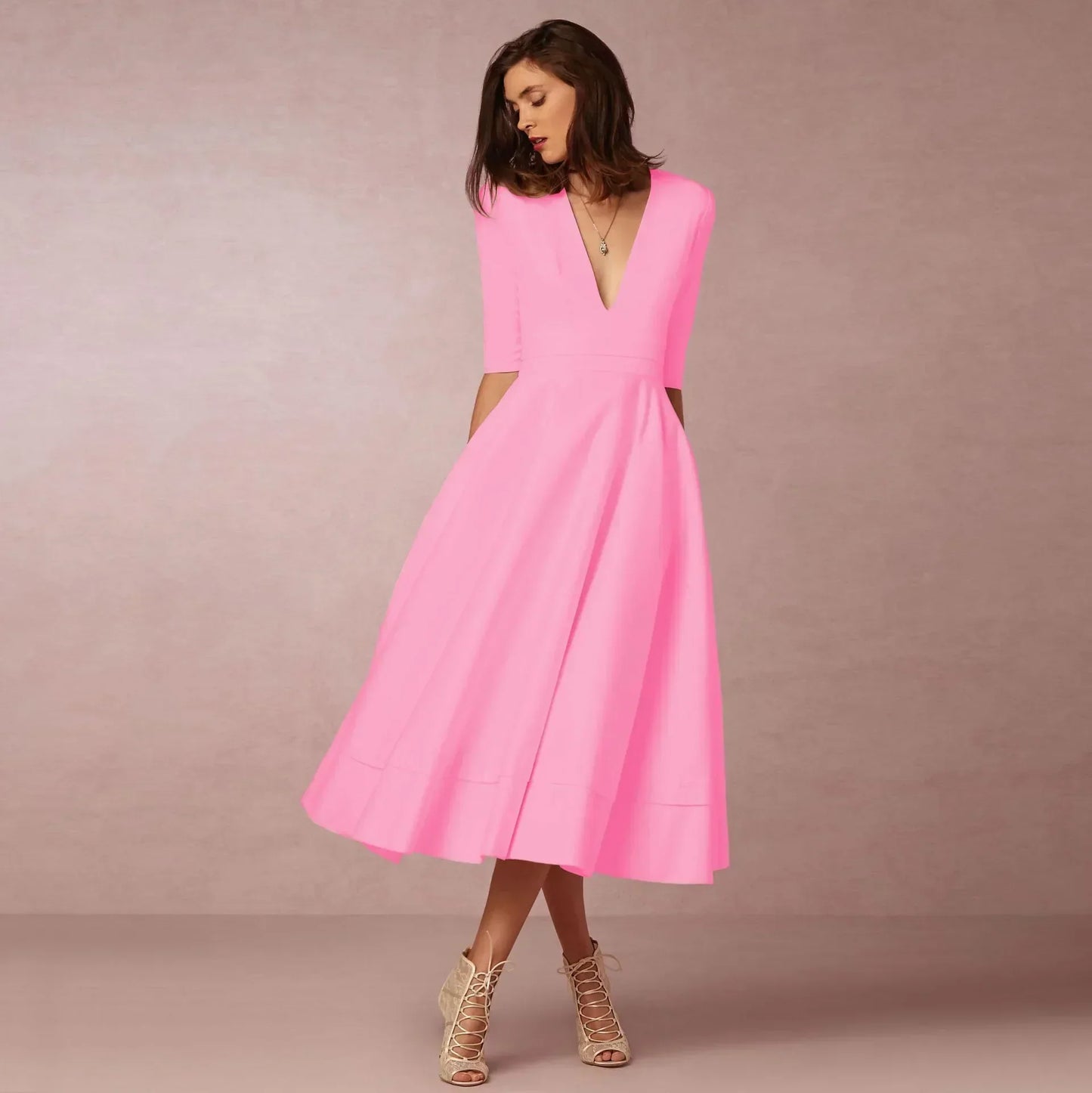 Elegantes Damen Midi Kleid Fließend Lang