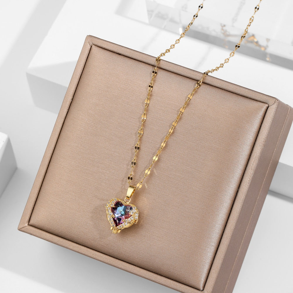 Edelstahl Halskette Zirkon Glitzernd Modern Damen
