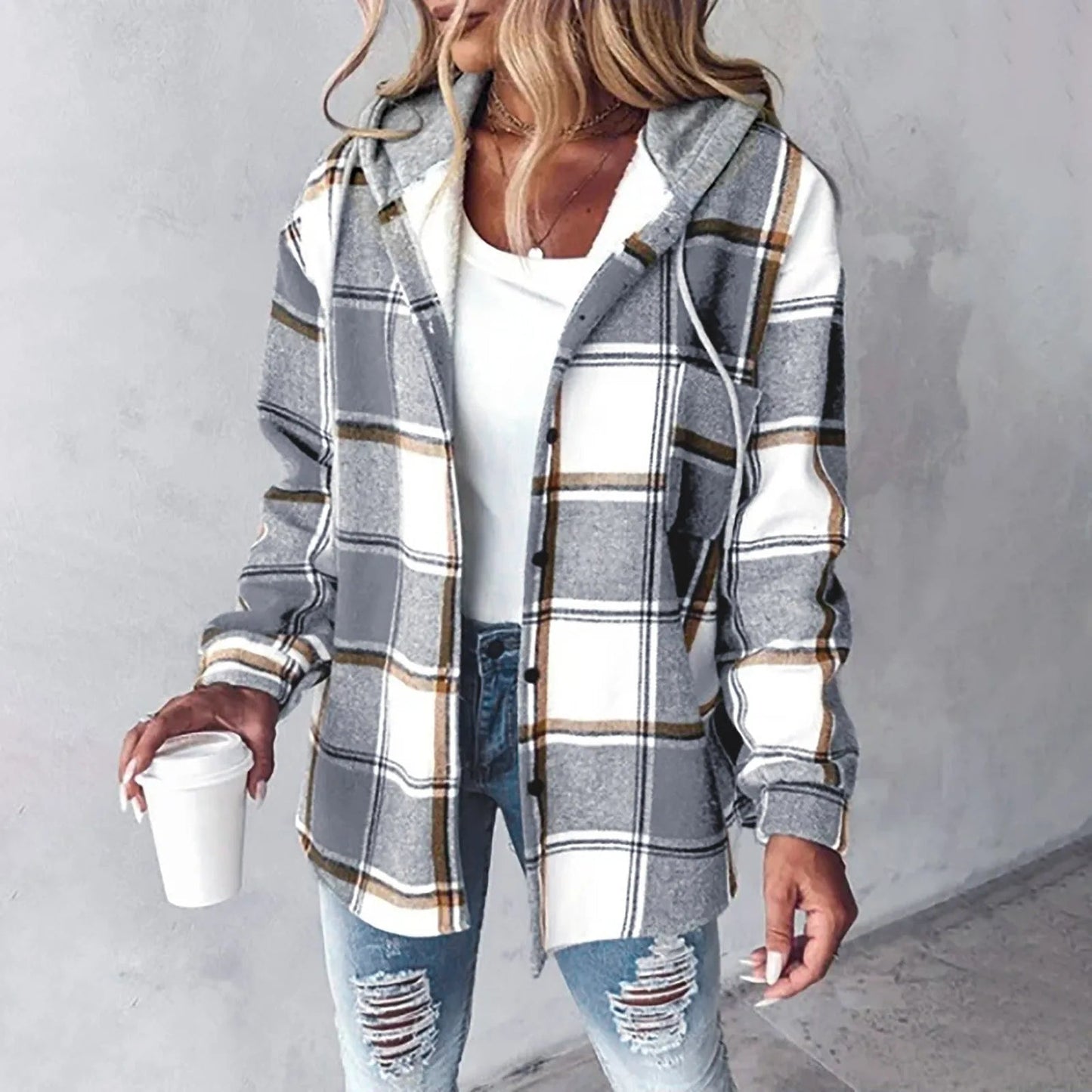 Karierte Damenjacke Herbst Winter Warm