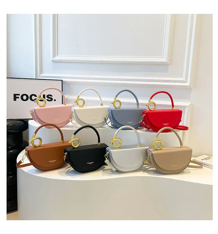 Retro Crossbody Tasche Halbmond mit Gold Details Damen