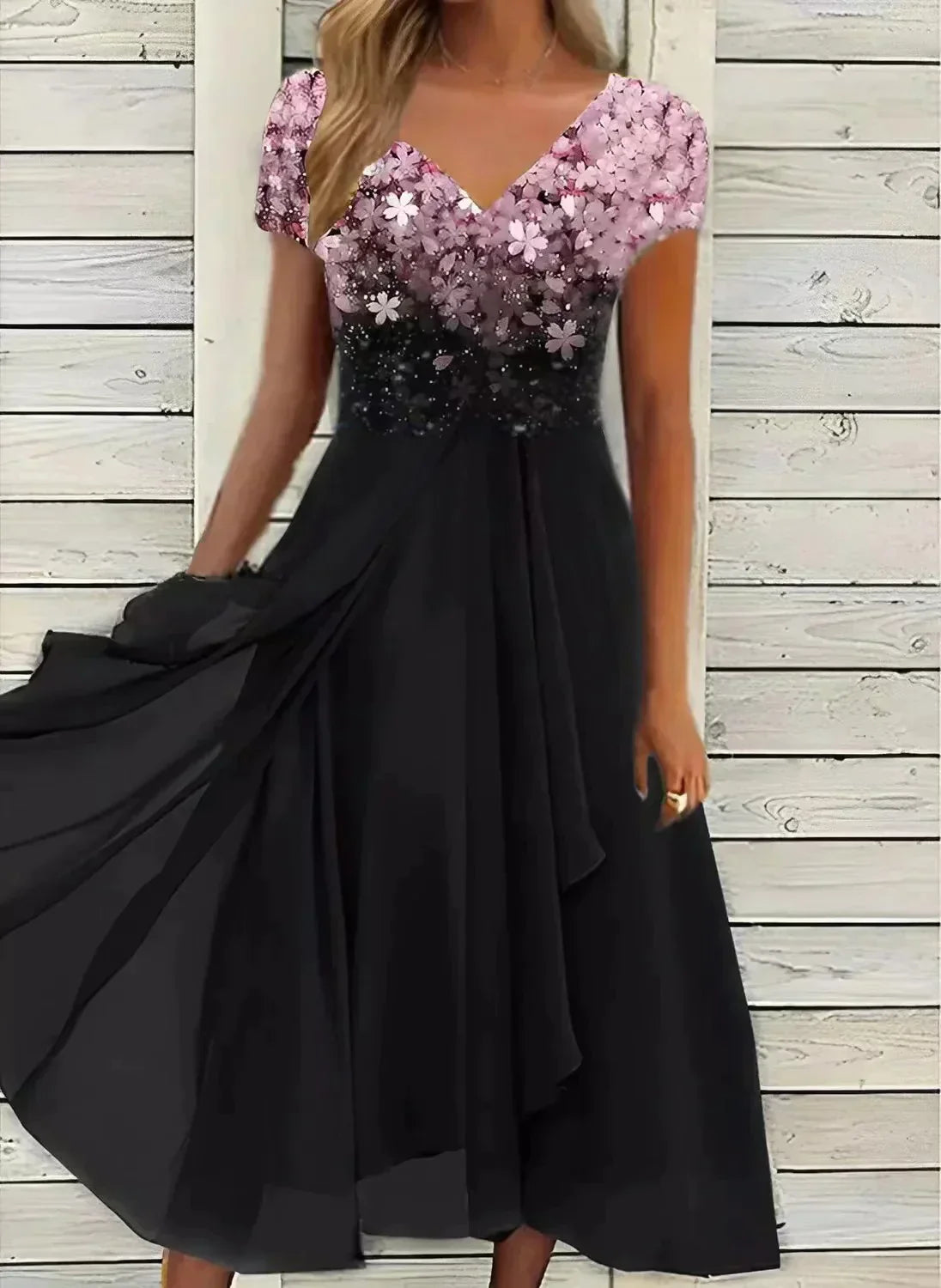 Damen Blumenkleid Kurzärmlig Sommerkleid Fließend