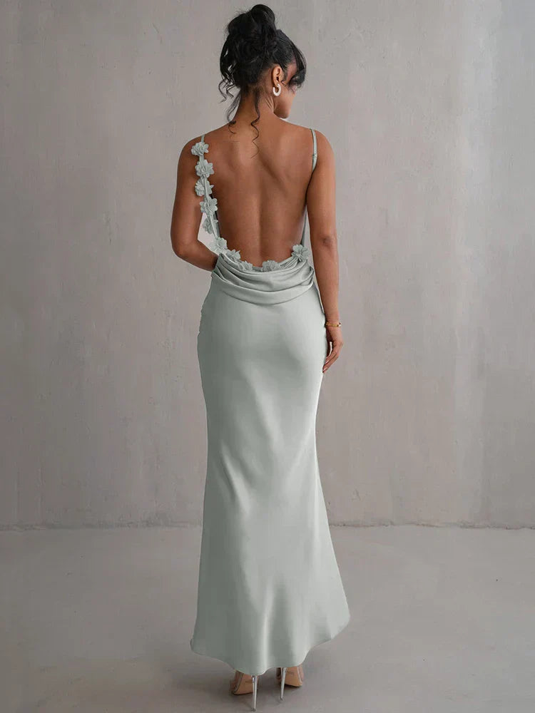 BerlinGlamour Langarm-Blumenkleid mit offenem Rücken