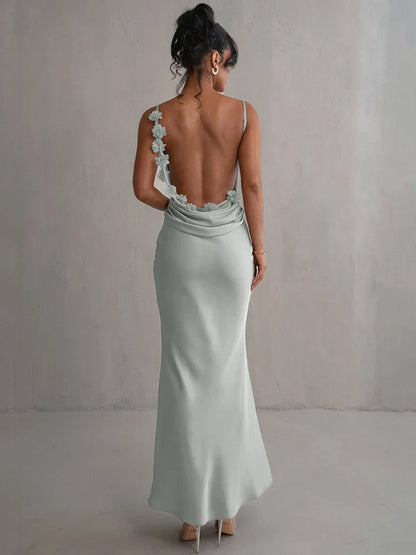 BerlinGlamour Langarm-Blumenkleid mit offenem Rücken