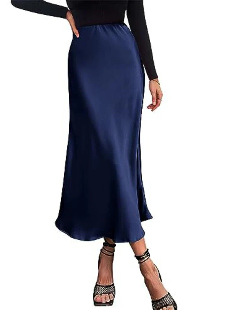 Elegante Damen Maxi Röcke Schwarz Seide Sommer
