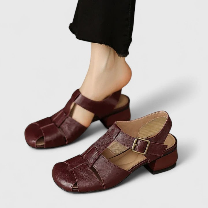 Damen Sandalen Peeptoe Blockabsatz Vintage Stil